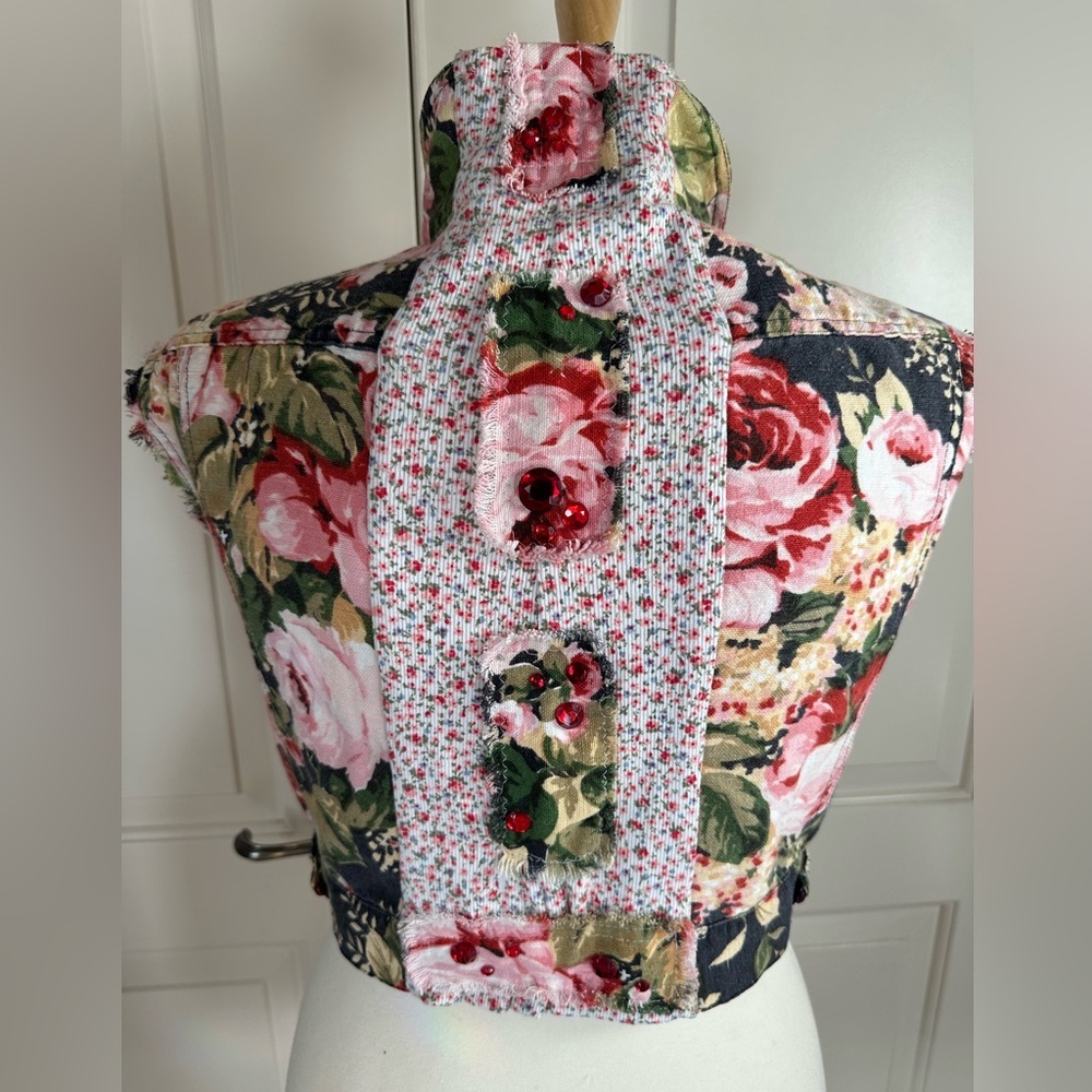 Handcrafted Upcycled Floral Boho Vest | Romantic Cottagecore Statement | Small - Picture 4 of 9